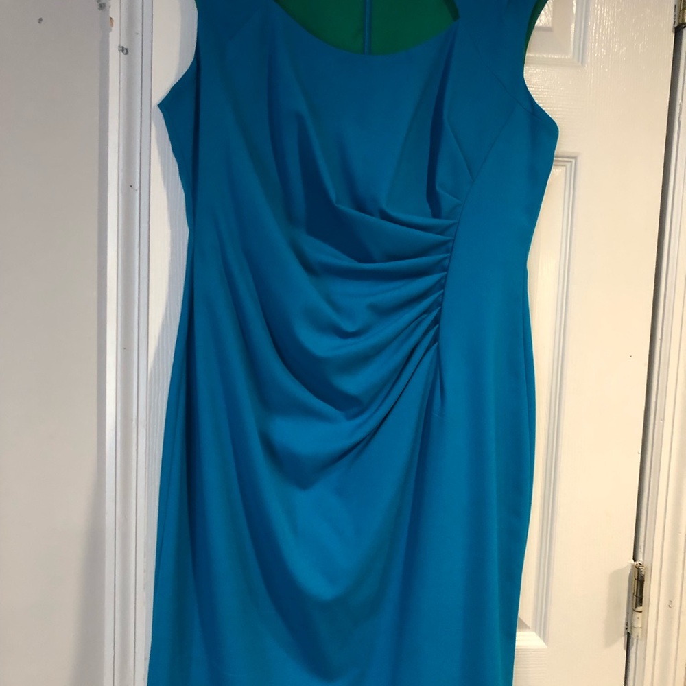 Calvin Klein Blue Asymmetrical Sheath Dress Cowl Neck